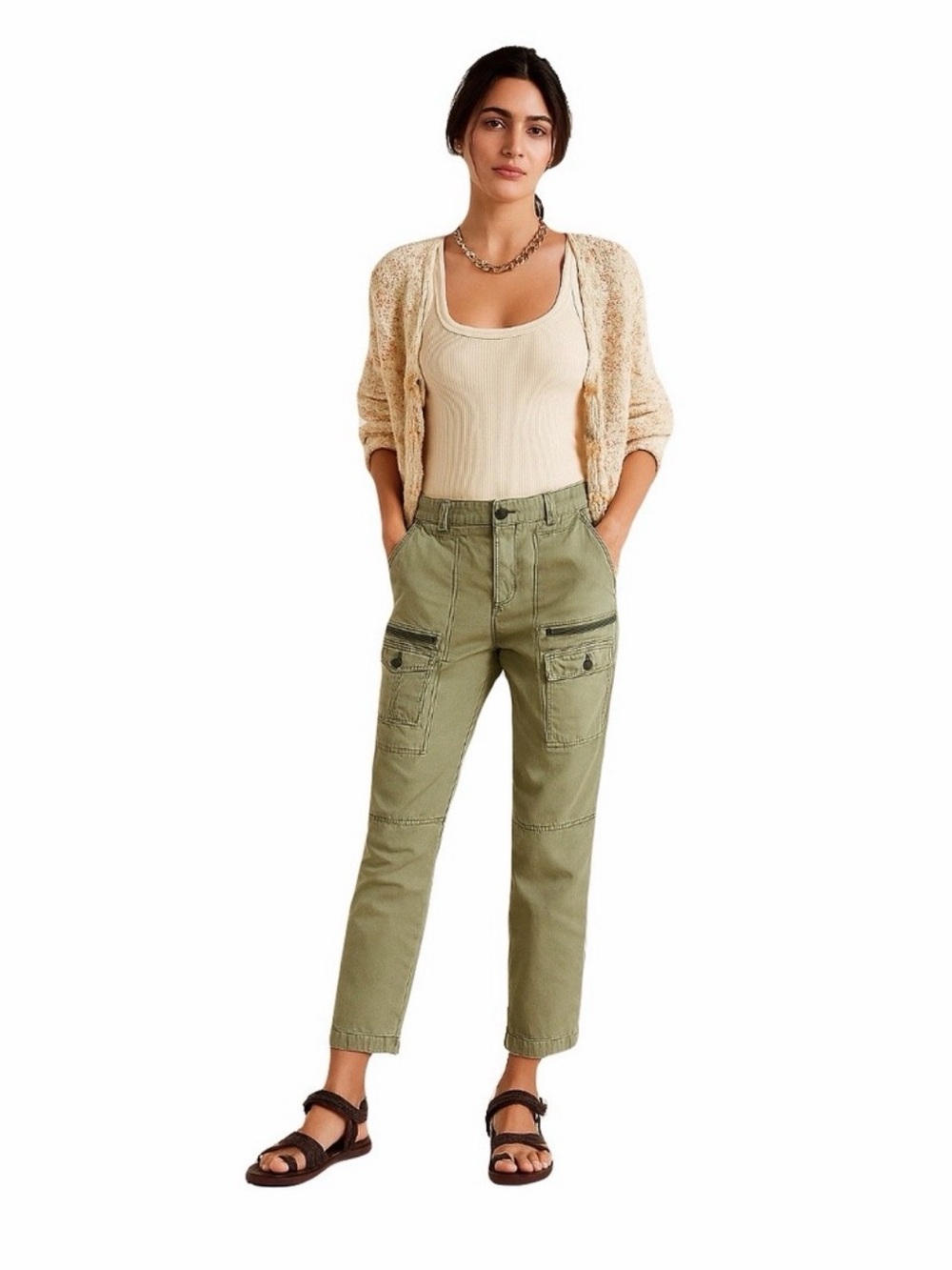Anthropologie Hei Hei Women's Westport Zip Cargo Pants In Olive Green Size 27